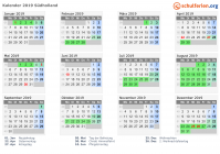 Kalender 2019 mit Ferien und Feiertagen Südholland