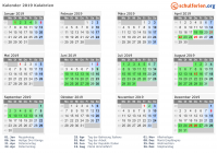 Kalender 2019 mit Ferien und Feiertagen Kalabrien