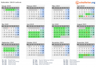 Kalender 2019 mit Ferien und Feiertagen Latium