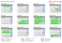 Kalender 2019 mit Ferien und Feiertagen Ligurien