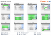 Kalender 2019 mit Ferien und Feiertagen Molise