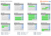 Kalender 2019 mit Ferien und Feiertagen Venetien