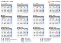 Kalender 2019 mit Ferien und Feiertagen Malta