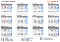 Kalender 2019 mit Ferien und Feiertagen Montenegro