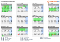 Kalender 2019 mit Ferien und Feiertagen Auckland