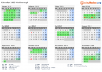 Kalender 2019 mit Ferien und Feiertagen Marlborough