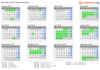 Kalender 2019 mit Ferien und Feiertagen Niedersachsen