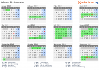 Kalender 2019 mit Ferien und Feiertagen Akershus