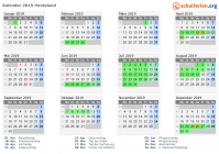 Kalender 2019 mit Ferien und Feiertagen Hordaland