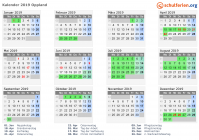 Kalender 2019 mit Ferien und Feiertagen Oppland