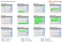 Kalender 2019 mit Ferien und Feiertagen Rogaland