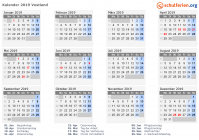 Kalender 2019 mit Ferien und Feiertagen Vestland