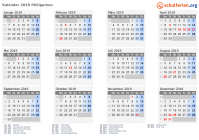 Kalender 2019 mit Ferien und Feiertagen Philippinen