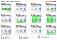 Kalender 2019 mit Ferien und Feiertagen Kujawien-Pommern