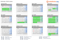 Kalender 2019 mit Ferien und Feiertagen Lebus