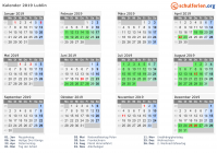 Kalender 2019 mit Ferien und Feiertagen Lublin