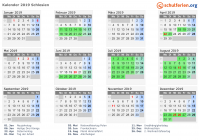 Kalender 2019 mit Ferien und Feiertagen Schlesien