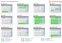 Kalender 2019 mit Ferien und Feiertagen Westpommern