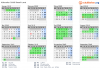 Kalender 2019 mit Ferien und Feiertagen Basel-Land
