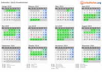 Kalender 2019 mit Ferien und Feiertagen Graubünden