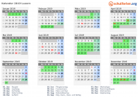 Kalender 2019 mit Ferien und Feiertagen Luzern