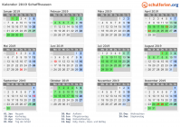 Kalender 2019 mit Ferien und Feiertagen Schaffhausen