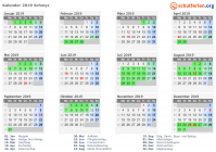 Kalender 2019 mit Ferien und Feiertagen Schwyz