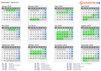 Kalender 2019 mit Ferien und Feiertagen Uri