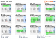 Kalender 2019 mit Ferien und Feiertagen Waadt