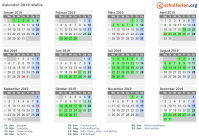 Kalender 2019 mit Ferien und Feiertagen Wallis