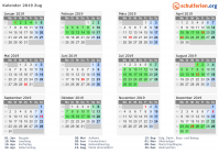 Kalender 2019 mit Ferien und Feiertagen Zug