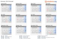 Kalender 2019 mit Ferien und Feiertagen Senegal