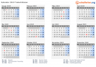 Kalender 2019 mit Ferien und Feiertagen Tadschikistan