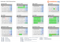 Kalender 2019 mit Ferien und Feiertagen Beneschau