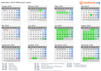 Kalender 2019 mit Ferien und Feiertagen Böhmisch Leipa