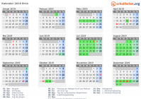 Kalender 2019 mit Ferien und Feiertagen Brüx