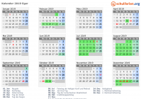 Kalender 2019 mit Ferien und Feiertagen Eger