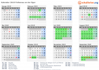 Kalender 2019 mit Ferien und Feiertagen Falkenau an der Eger