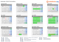 Kalender 2019 mit Ferien und Feiertagen Freiwaldau