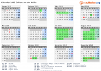 Kalender 2019 mit Ferien und Feiertagen Gablonz an der Neiße
