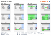 Kalender 2019 mit Ferien und Feiertagen Pilgram