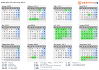 Kalender 2019 mit Ferien und Feiertagen Prag-West
