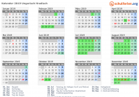 Kalender 2019 mit Ferien und Feiertagen Ungarisch Hradisch