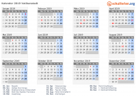 Kalender 2019 mit Ferien und Feiertagen Vatikanstadt