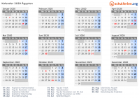 Kalender 2020 mit Ferien und Feiertagen Ägypten