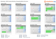 Kalender 2020 mit Ferien und Feiertagen Australisches Hauptstadtterritorium