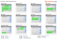 Kalender 2020 mit Ferien und Feiertagen Neusüdwales