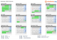 Kalender 2020 mit Ferien und Feiertagen Victoria