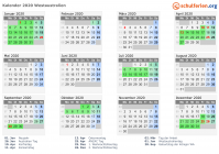 Kalender 2020 mit Ferien und Feiertagen Westaustralien