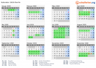 Kalender 2020 mit Ferien und Feiertagen Berlin